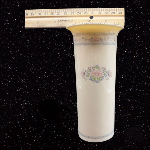 Vintage Lenox Vase Charleston Silver Edge Pink Blue Flowers USA Porcelain 6.5”T - Picture 10 of 13